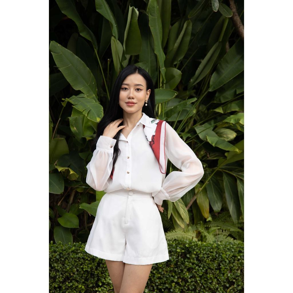 SHEAZ Sơ mi công sở dài tay, chất liệu tơ trắng cao cấp, phong cách công sở Hàn Quốc nhẹ nhàng thanh lịch