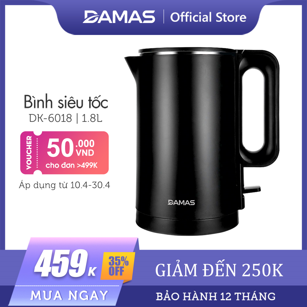 Ấm Siêu Tốc Inox 2 Lớp DAMAS DK-6018B (1.8L) - Hàng Chính Hãng