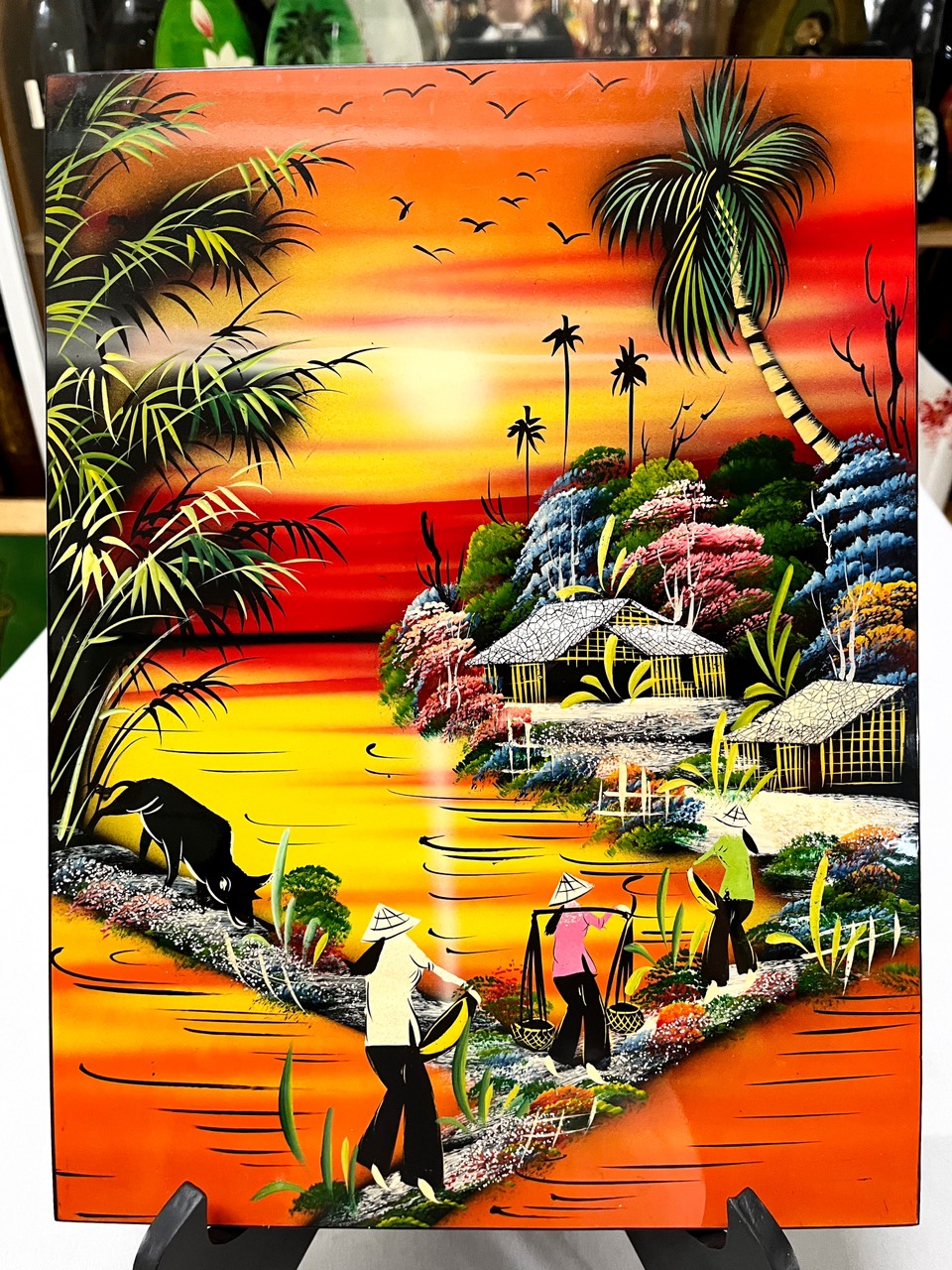 Tranh sơn mài - ĐỒNG QUÊ VIỆT NAM -Hàng xuất khẩu size 30x40 cm