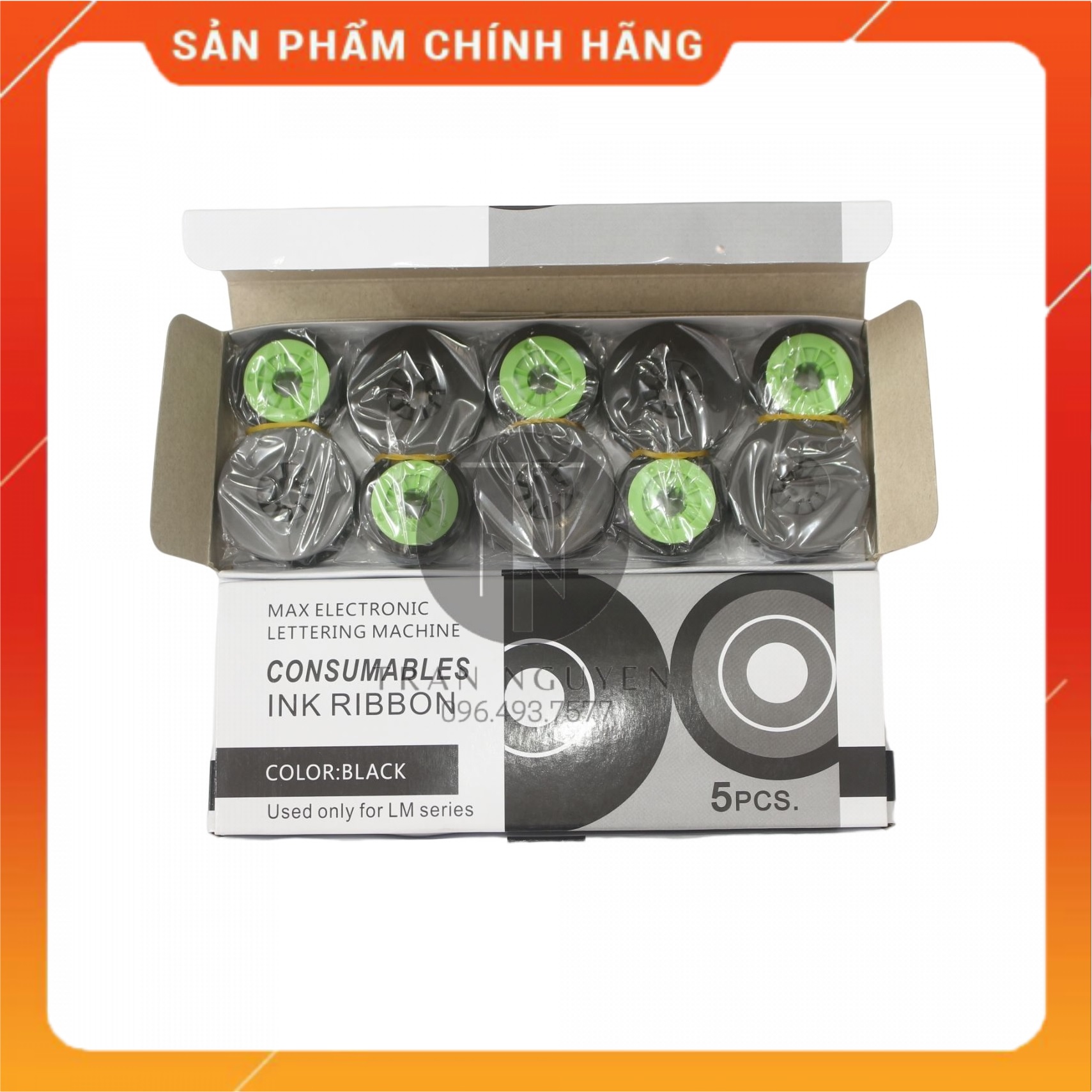 Mực in ống lồng MAX PT-IR300B - Màu đen 12mm, 50m/cuộn - Hàng nhập khẩu