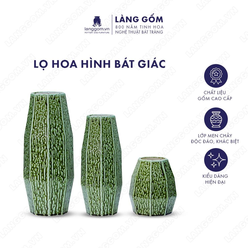 Bình hoa, lọ hoa Gốm sứ Bát Tràng cao cấp Men chảy hình bát giác dùng làm quà tặng, trang trí - Làng Gốm Bát Tràng