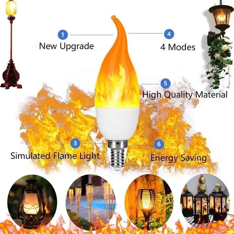 Bóng Đèn LED E14 E27 Tiết Kiệm Năng Lượng Tạo Hiệu Ứng Ngọn Lửa Trang Trí Tiệc Giáng Sinh Năm Mới