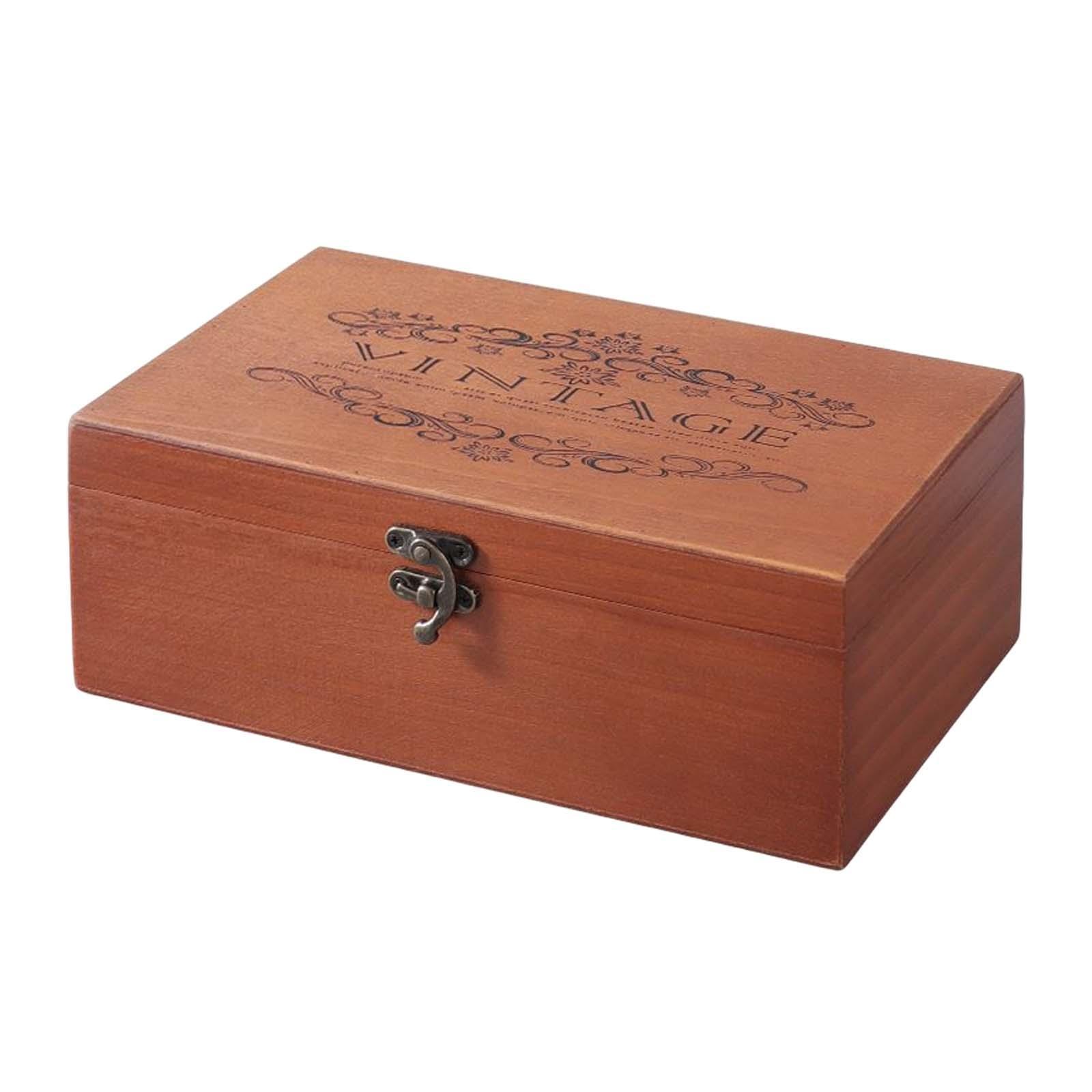Vintage Style Wooden Storage Box Portable Wood Jewelry Box Trinket Organizer