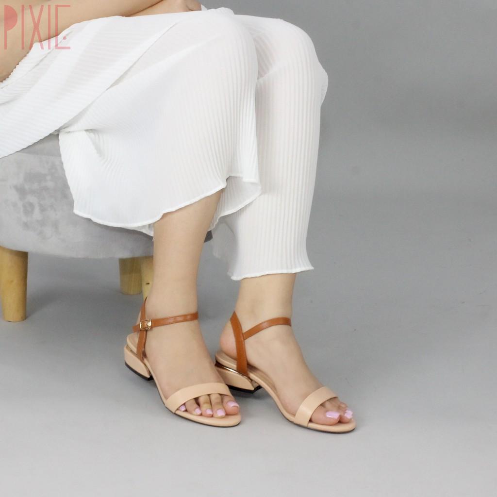 Giày Sandal 3cm Quai Mảnh Đế Vuông Viền Kim Loại Màu Đen Pixie X429