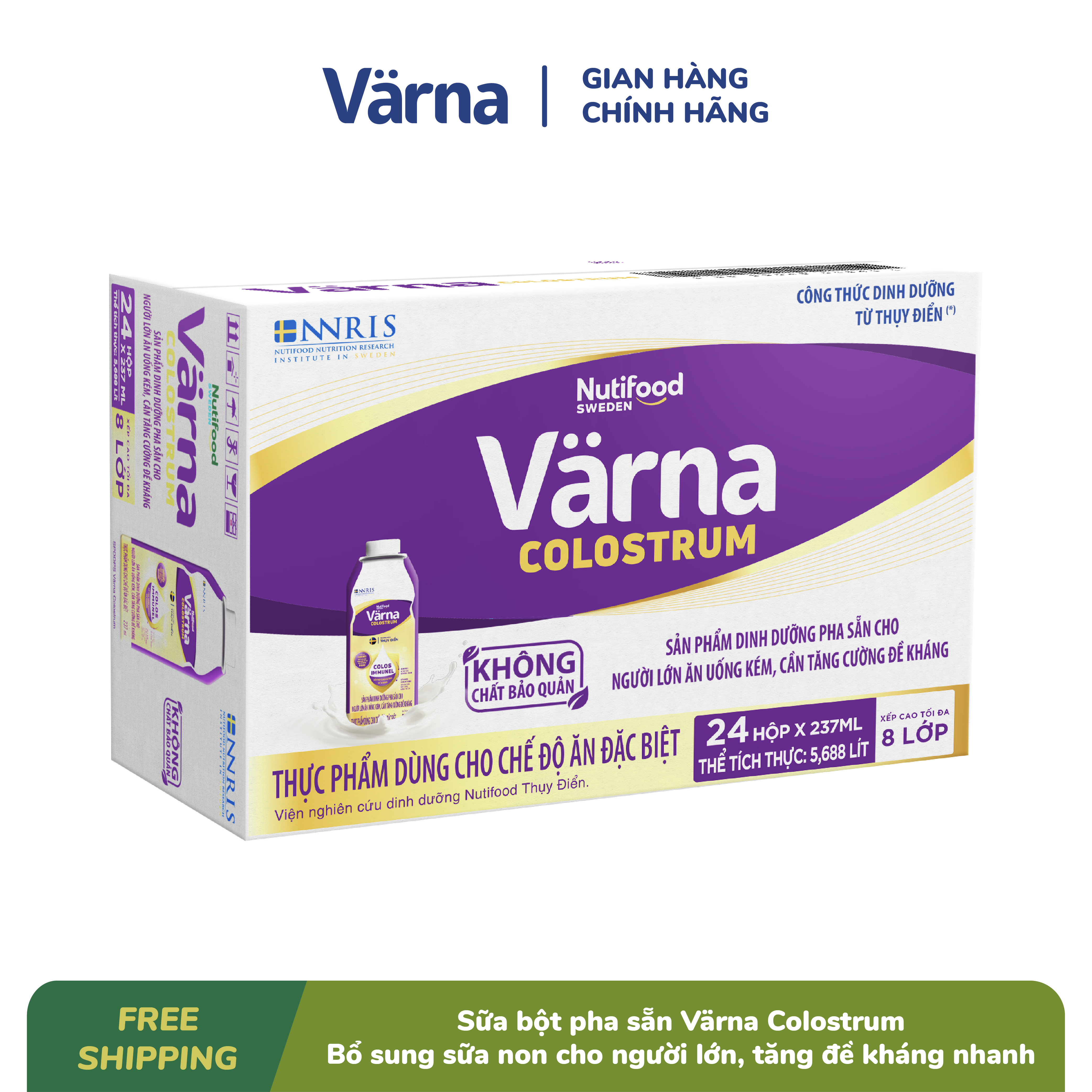 Thùng Sản phẩm dinh dưỡng pha sẵn Värna Colostrum (12 hộp x 237ml) (Hộp giấy) - Bổ sung sữa non, Tăng đề kháng nhanh