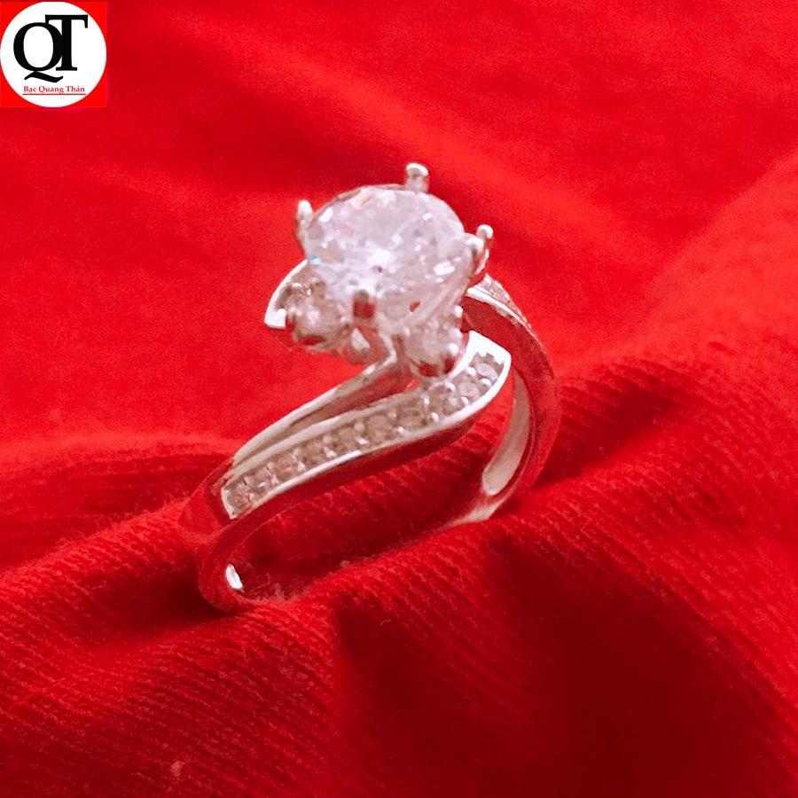 Nhẫn nữ thời trang ổ cao gắn đá rico cao cấp chất liệu bạc ta trang sức Bạc Quang Thản – QTNU89