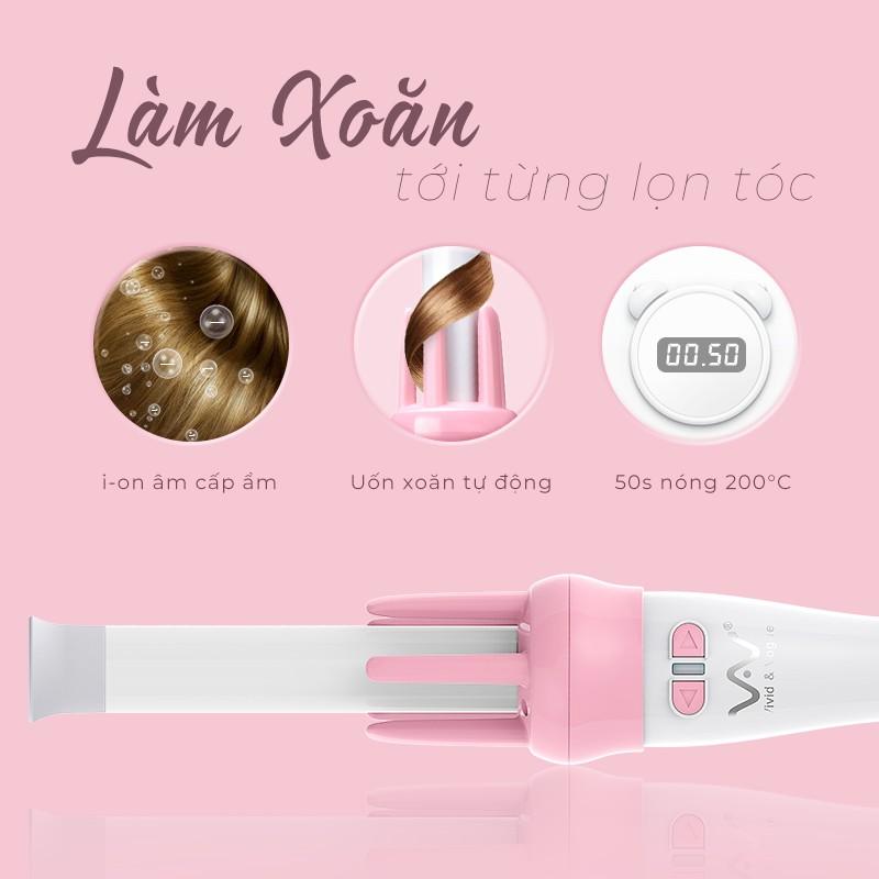 Máy uốn tóc tự động xoăn VIVID&amp;VOGUE®️ VAV022B/Màu Hồng, máy uốn tóc cầm tay có trục uốn 28mm-Hàng chính hãng