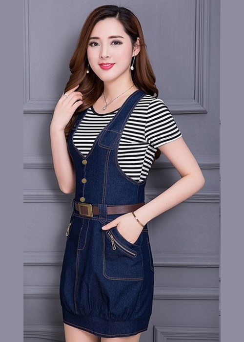 Đầm Yếm Jean Nữ Bo Thun Lai Thời Trang