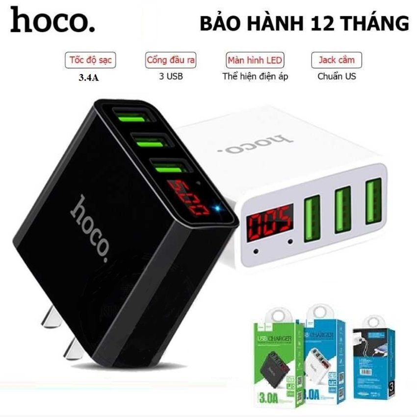 Cốc Sạc Nhanh Hoco C15 chính hãng với 3 cổng Usb – Công nghệ mới bảo vệ an toàn 7 chức năng – Củ Sạc Đa Năng có màn hình Led đo dòng điện