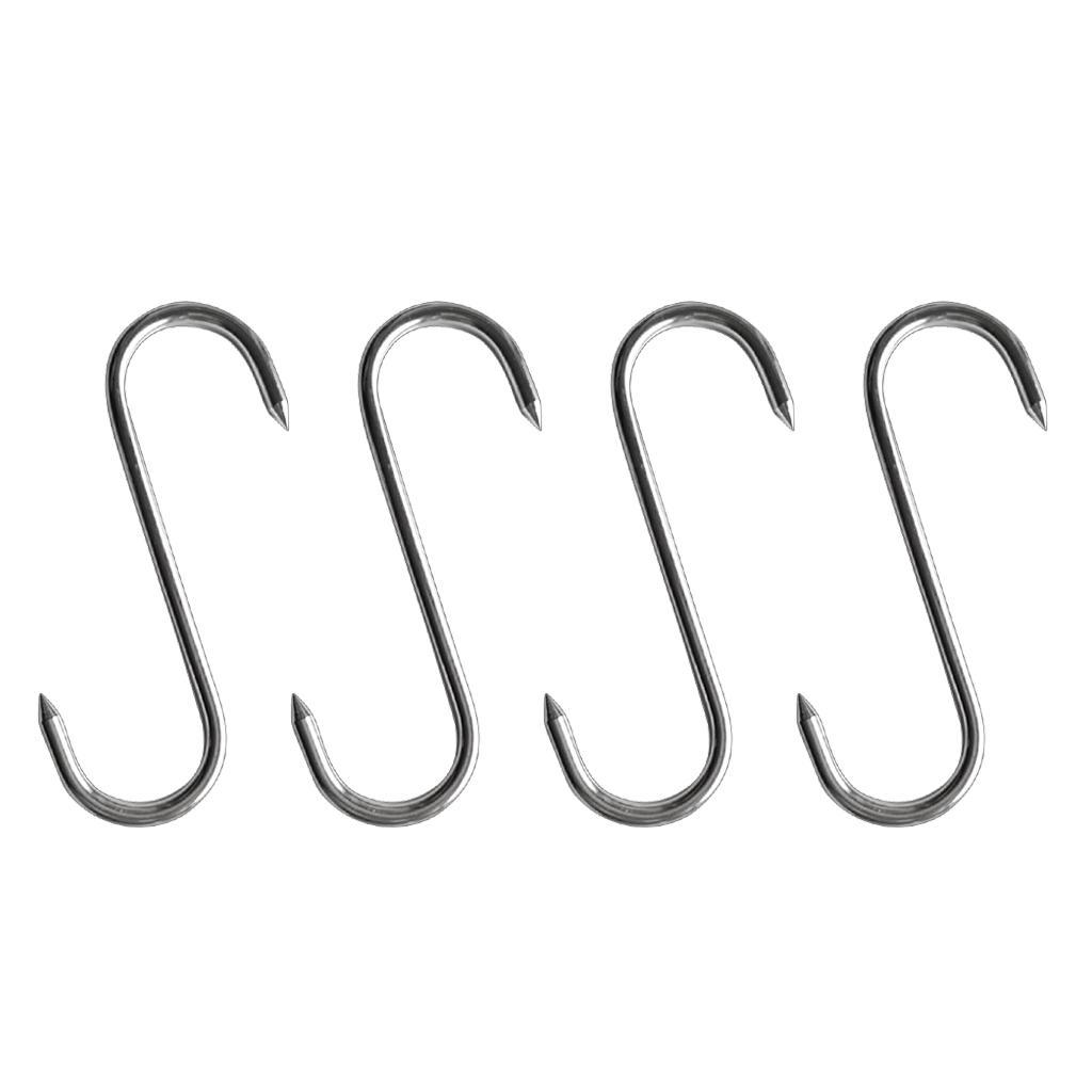 Set of 4, S Shaped Stainless Steel Metal Hooks Kitchen Meat Hanger Organizer
