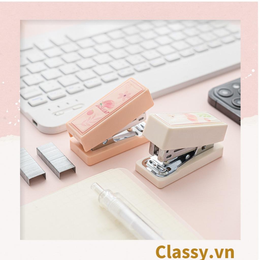 Bộ 400 Ghim bấm giấy Classy màu hồng đào xinh xắn, đi kèm bấm giấy văn phòng phẩm tiện lợi PK1694