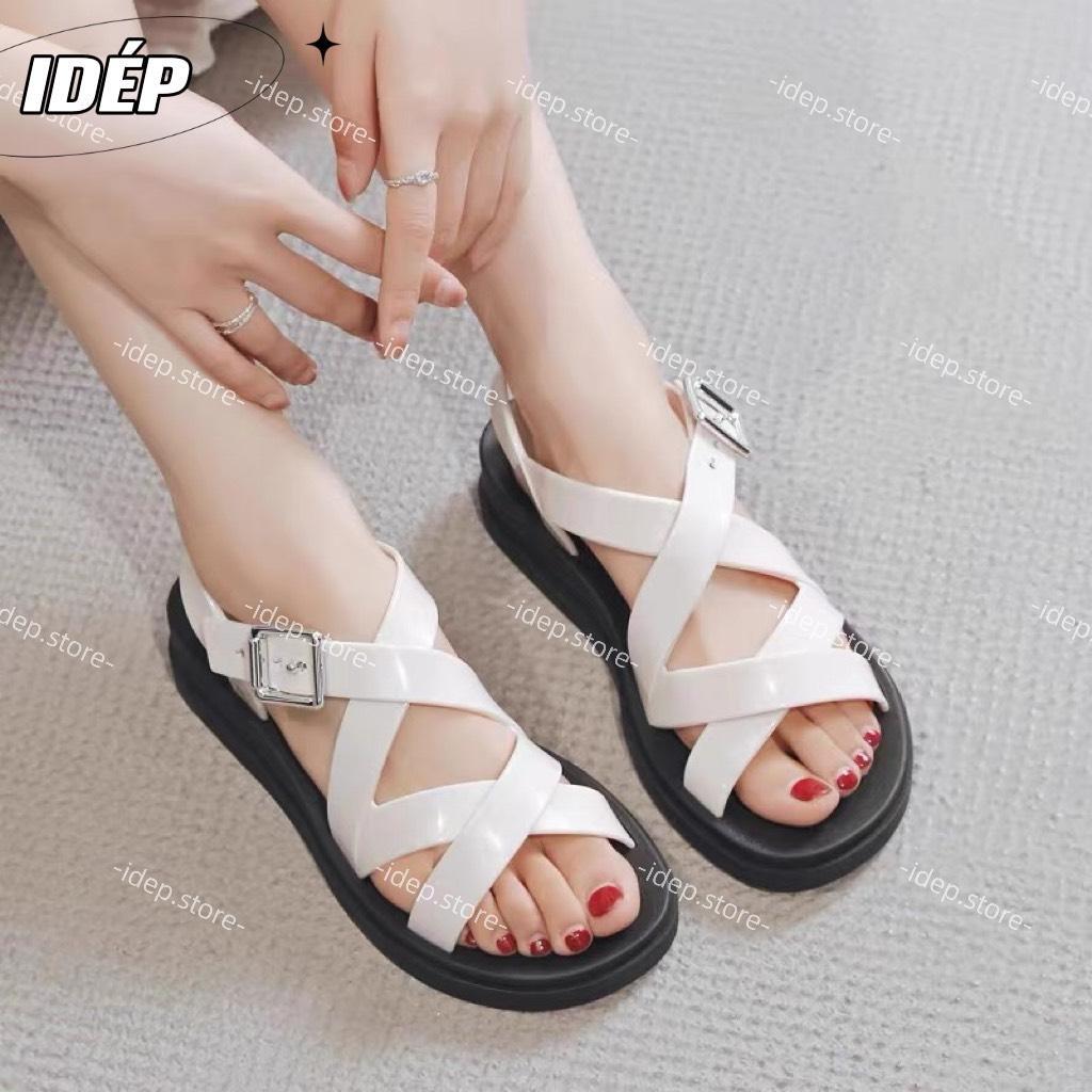 Giày sandal nữ 2 quai chéo nhựa dẻo đế cao su êm chân đi mưa đi học chống trơn trượt iDÉP- GL082