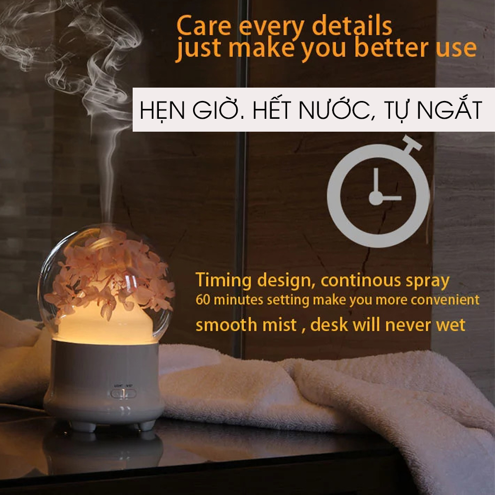 Máy Xông Tinh Dầu Hạnh Phúc HP-10 Giúp Khuếch Tán, Tỏa Hương Tinh Dầu, Tạo Độ Ẩm, Xông Phòng, Tặng Tinh Dầu Sả Chanh + Bạc Hà + Bưởi Hồng Hạnh Phúc (10ml)