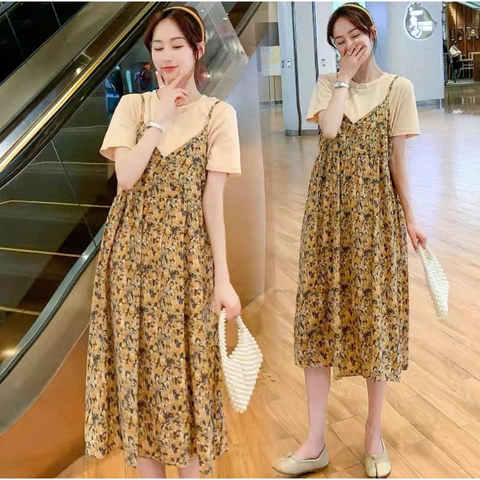 Váy bầu xinh dáng yếm chất lụa nhẹ 45-68kg Video