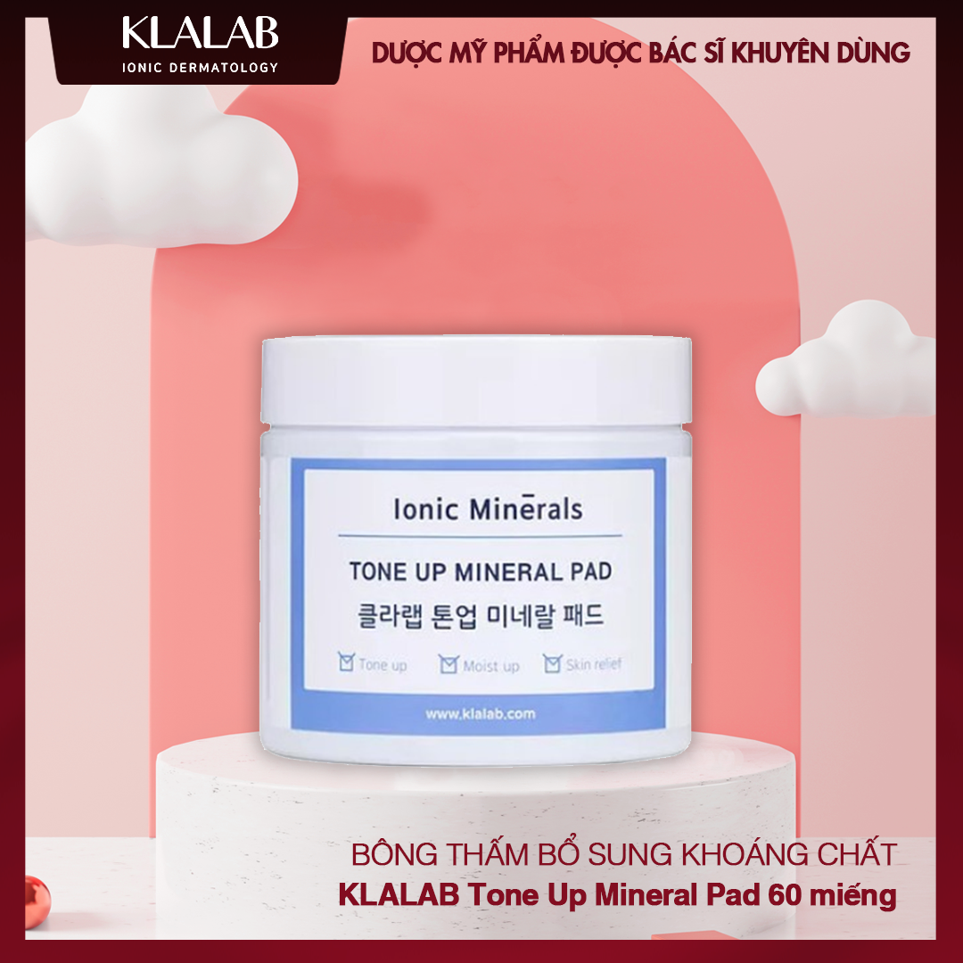 Bông thấm bổ sung khoáng chất KLALAB Tone Up Mineral Pad da căng mịn &amp; phục hồi sáng bóng 60 miếng