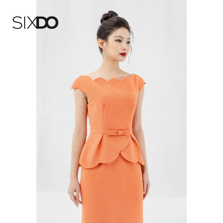 Đầm dáng ôm cổ sò midi SIXDO