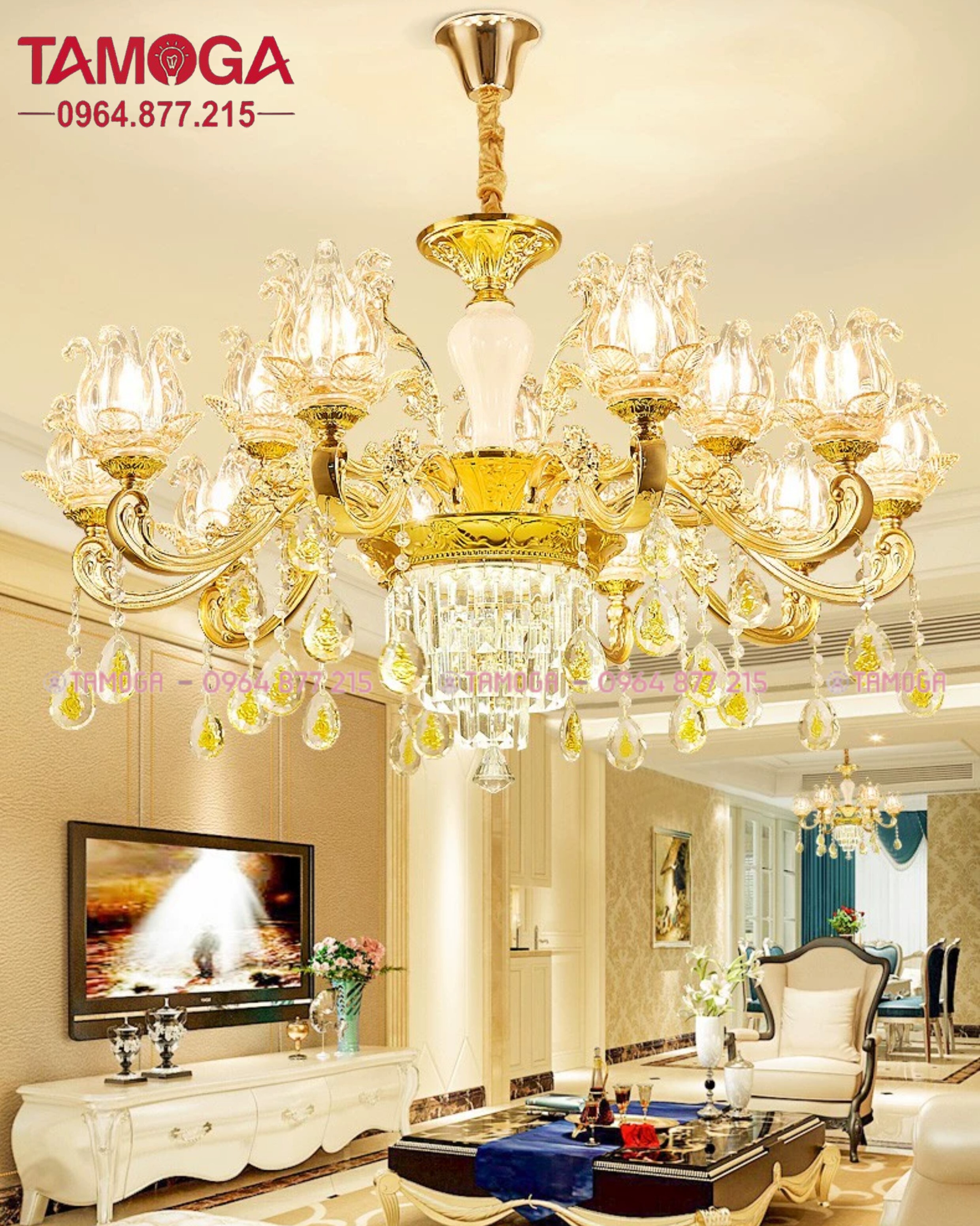 Đèn chùm cổ điển trang trí phòng khách TAMOGA 8038 phong cách Châu Âu
