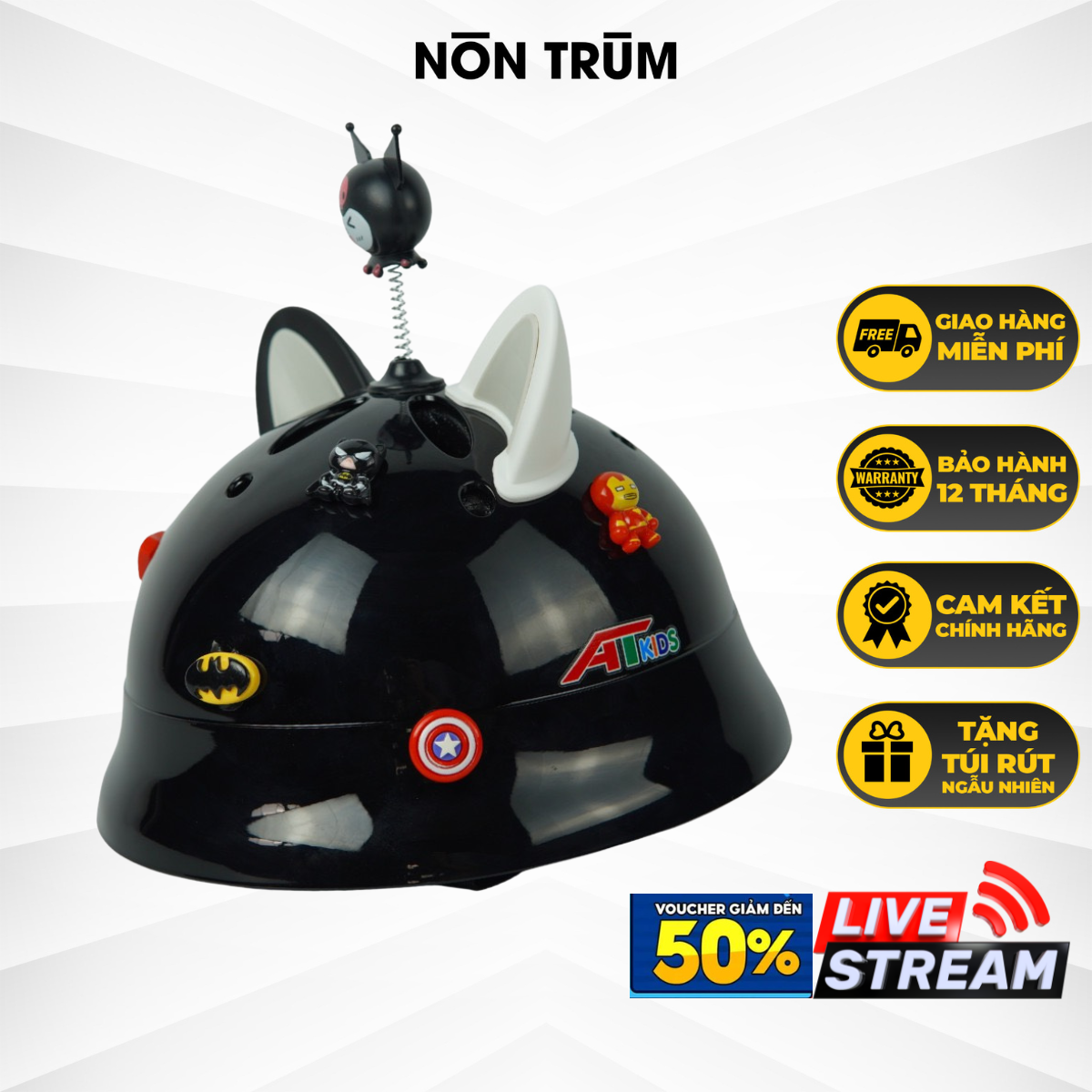 Mũ bảo hiểm xe đạp thể thao trẻ em tai bèo AT Helmet tặng kèm phụ kiện trang trí ngẫu nhiên xinh xắn và charm