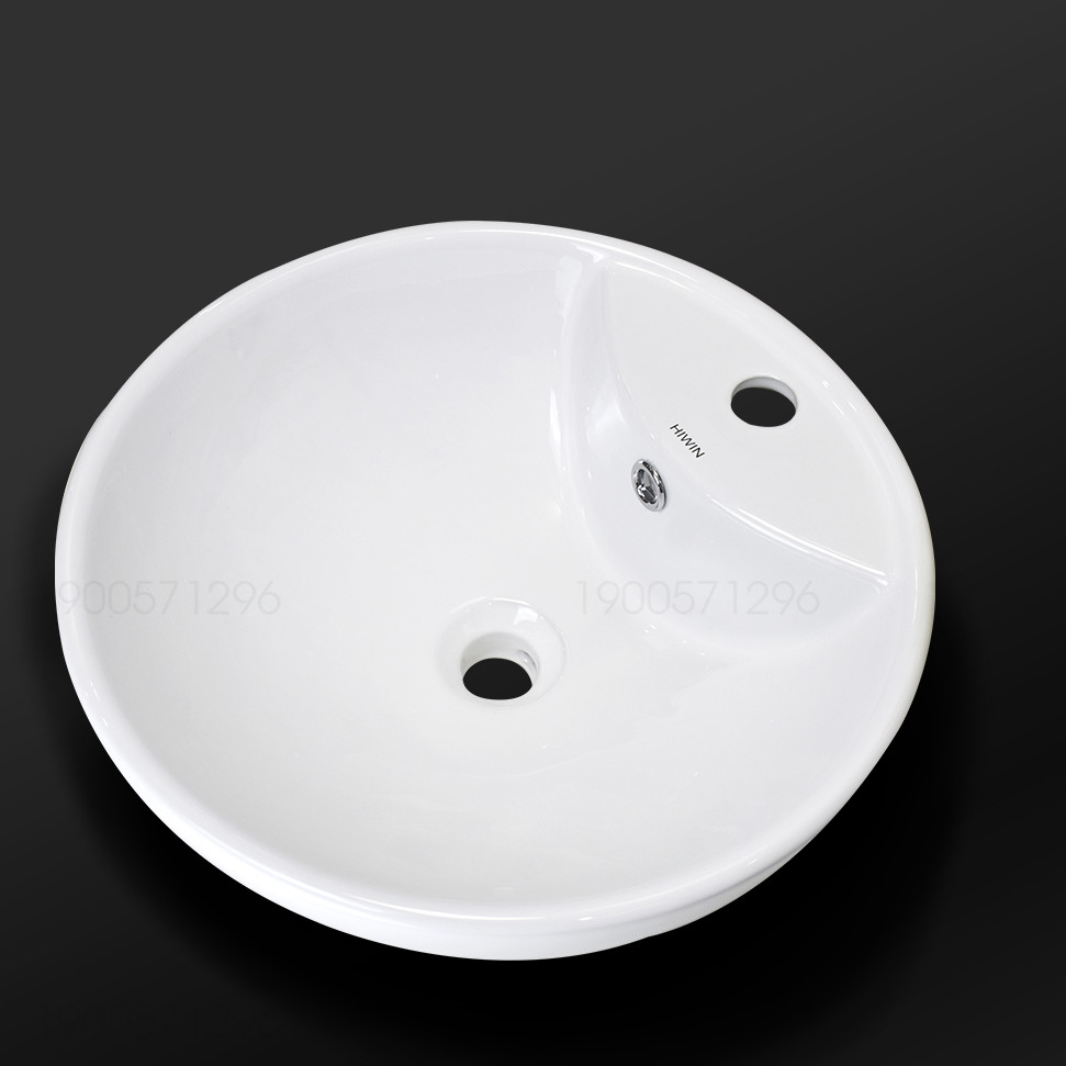 Chậu lavabo trắng sứ dương bàn dáng bầu tròn cao cấp Hiwin LP-8008