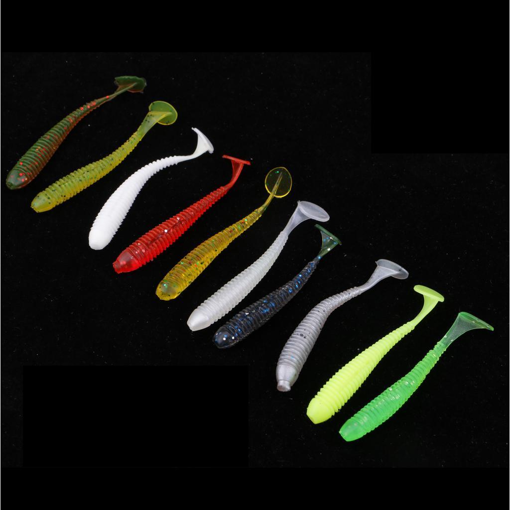 10pcs Lifelike T Tail Soft Worm Fishing Lures Grub Jig Head Baits Earthworm