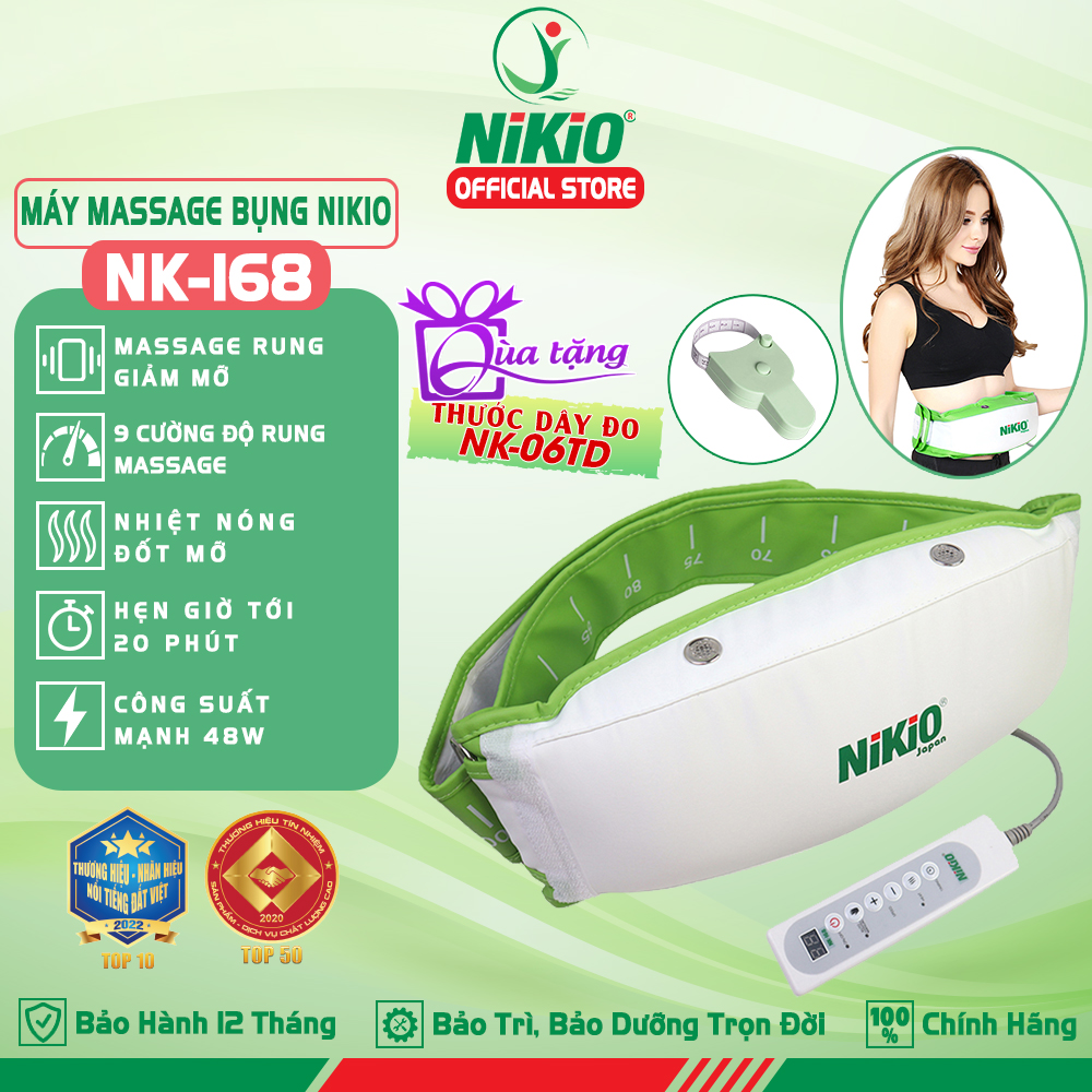 Máy (Đai) Massage Bụng Nikio NK-168 - Máy Rung Tan Mỡ Bụng Nam Nữ, Làm Săn Chắc Cơ Bụng Nhanh, Kết Hợp Nhiệt Nóng Làm Ấm Bụng, Giảm Đau Bụng Kinh