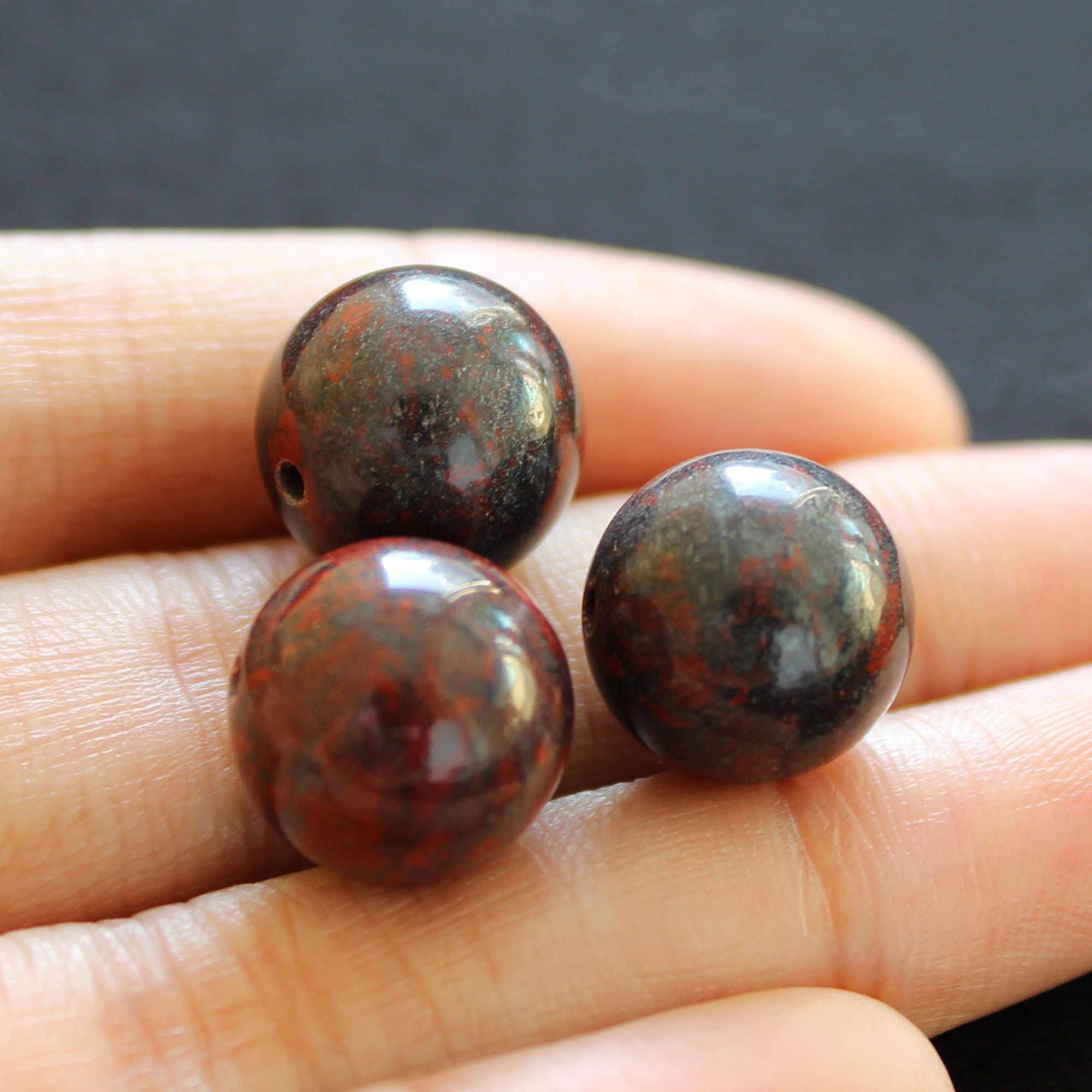 Combo 3 Hạt Dark Red Jasper (Hồng Ngọc Thạch) Tự Nhiên Size 12MM