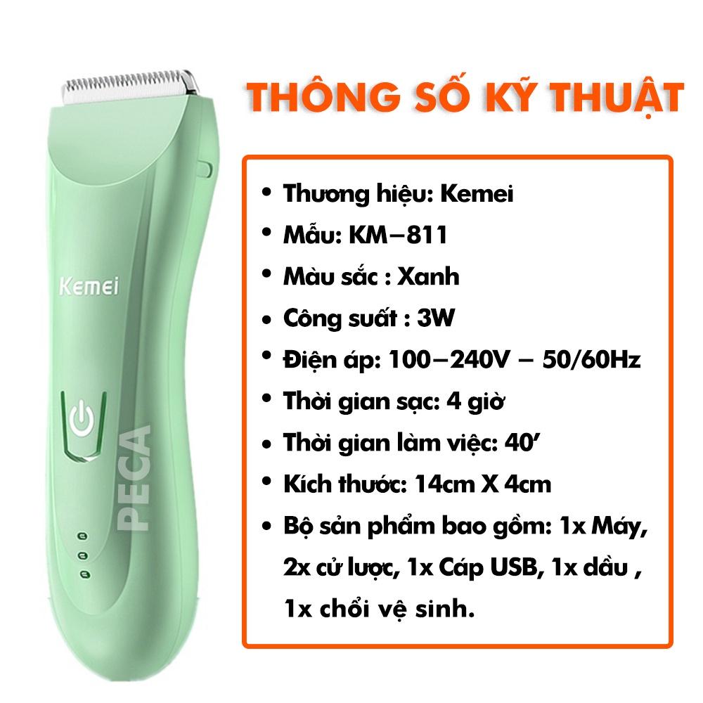 Tông đơ cắt tóc trẻ em không dây Kemei KM-811lưỡi sứ trắng, không ồn chuyên dụng cắt tóc cho con, cắt tóc bé sơ sinh