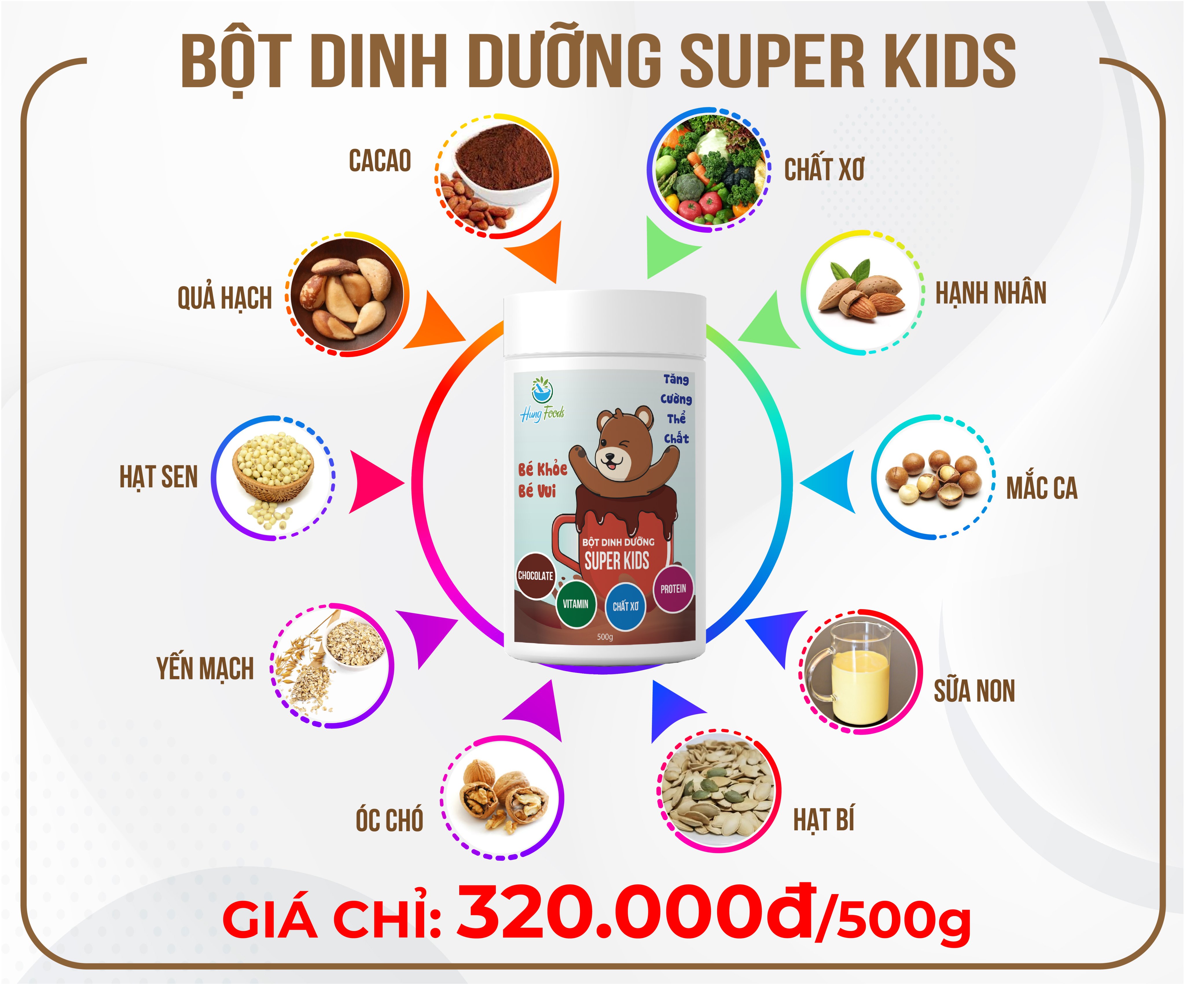 Bột Sữa Hạt Dinh Dưỡng Super Kids - Hộp 500g - Hung Foods