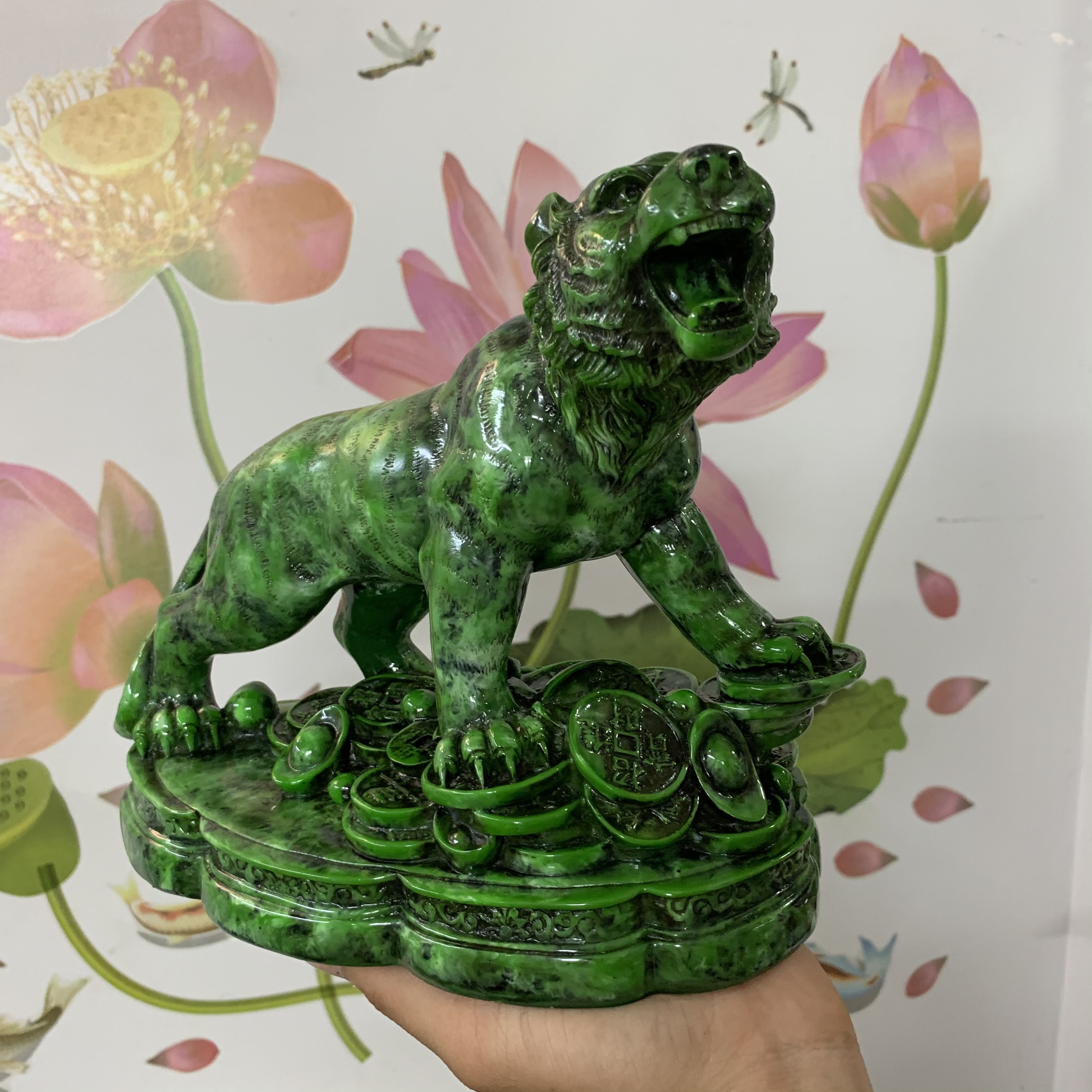 Tượng đá con Hổ trang trí phong thủy - Màu xanh lục bích - Cao 18cm