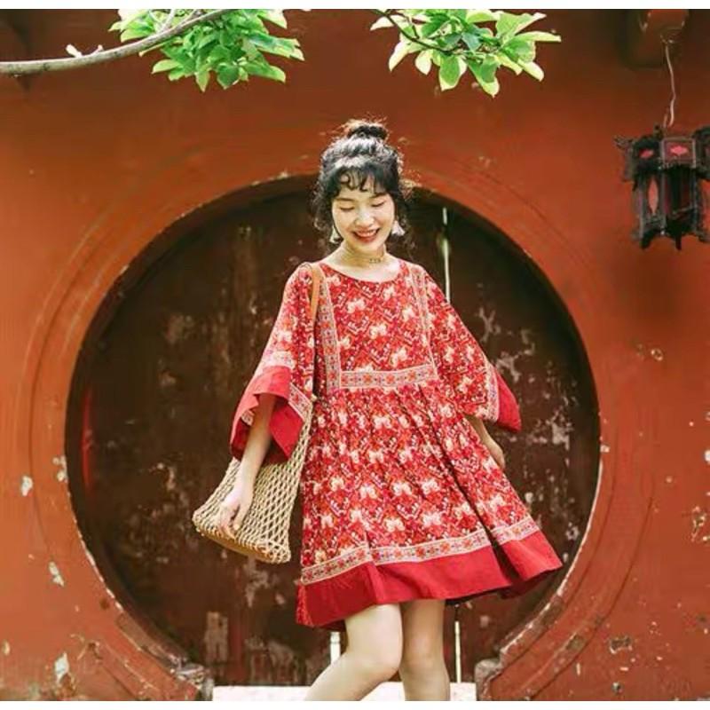 Đầm công sở tay lỡ họa tiết thổ cẩm