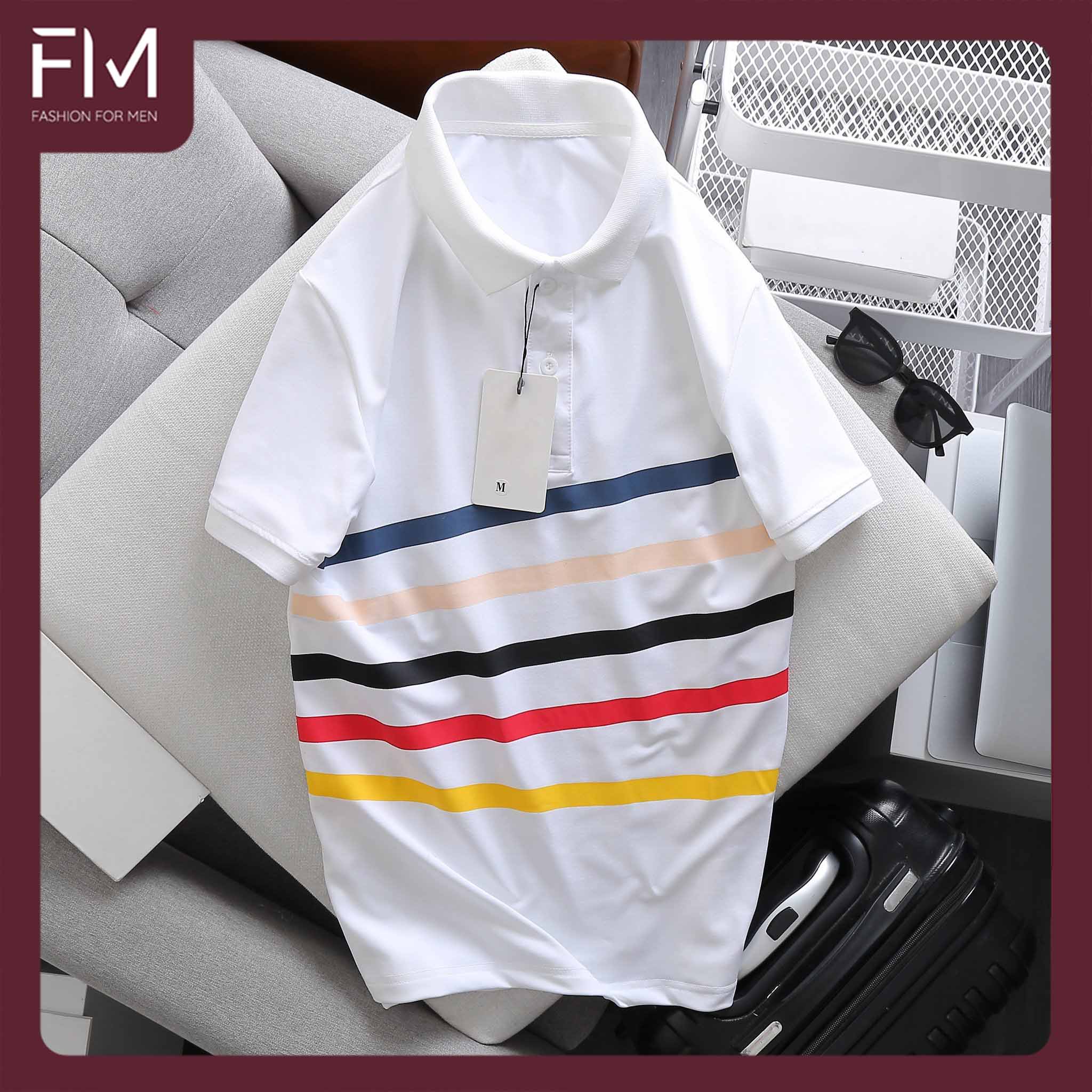 Áo thun polo nam, chất thun thấm hút mồ hôi, hoạ tiết sọc ngang ngực, phong cách lịch lãm nam tính - FORMEN SHOP - FMPS167