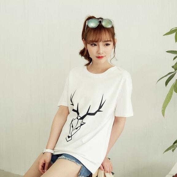 Áo Thun Nữ Màu Trắng Tay Ngắn Họa Tiết Sừng Nai ATN482 - J.A Shop