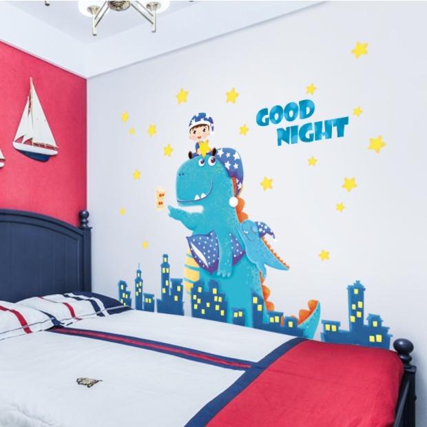 Decal trang trí tường - Khủng Long và cậu Bé đi ngủ