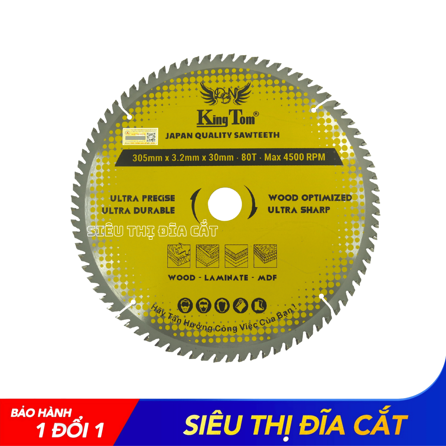 LƯỠI CƯA - LƯỠI CẮT GỖ 305-80 RĂNG KINGTOM VÀNG – CHẤT LƯỢNG VÔ ĐỊCH PHÂN KHÚC GIÁ RẺ!