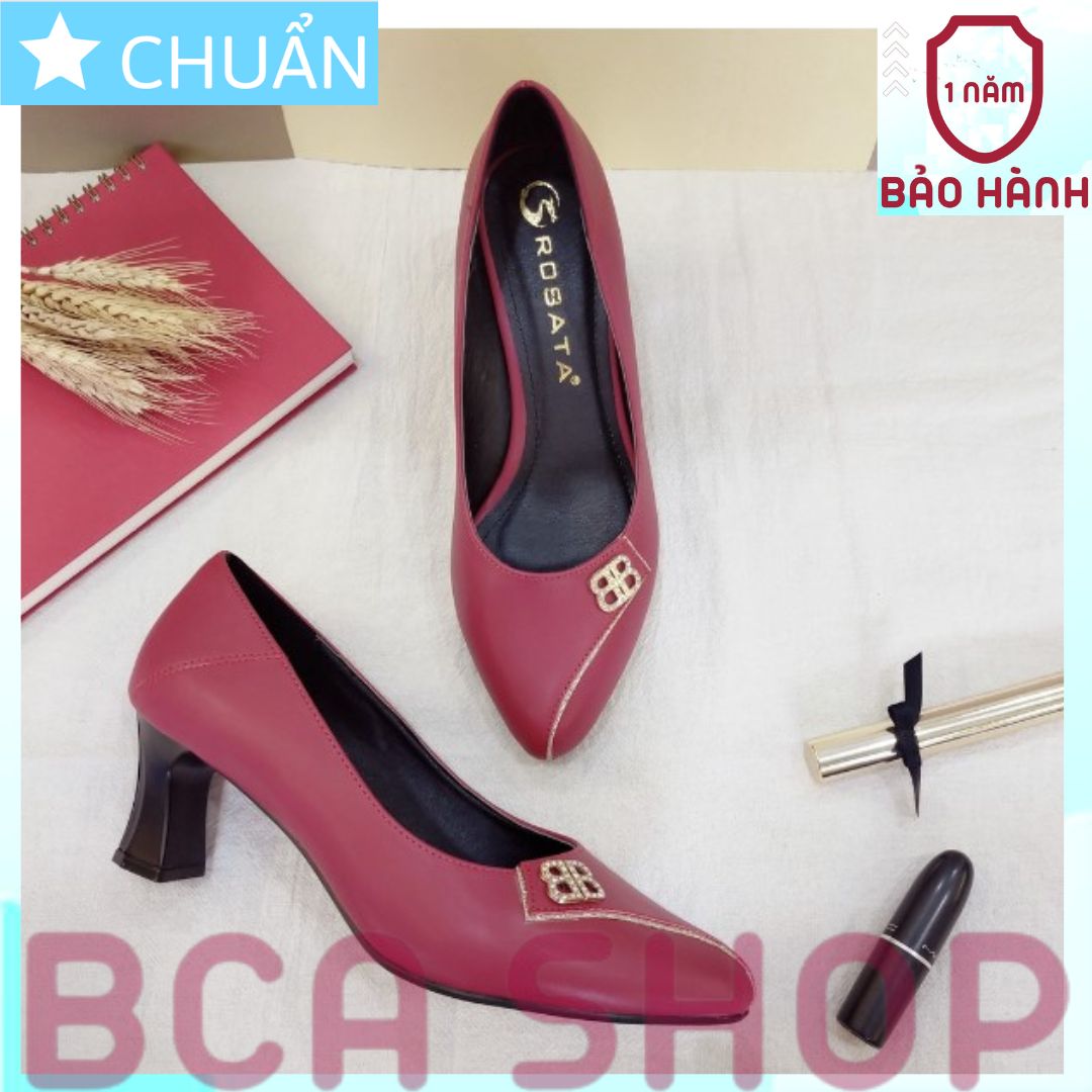 Giày cao gót nữ 5p RO375 ROSATA tại BCASHOP mũi tròn nhẹ nhấn 1 đường hạt lấp lánh - màu đỏ