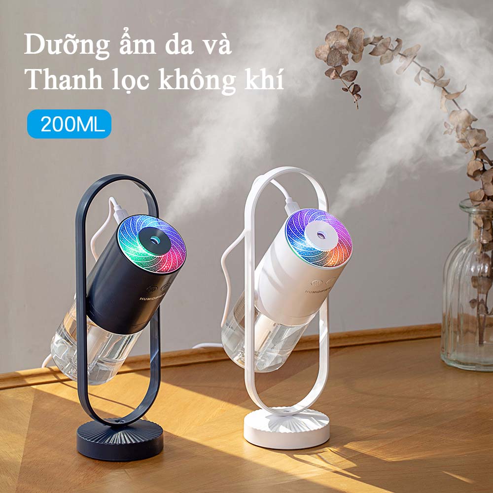 Máy Phun Sương Tạo Ẩm Không Khí Xông Tinh Dầu Mini Để Bàn Có Đèn Led RGB Đổi Màu Xoay 360 Độ Máy Lọc Không Khí Mini Kiêm Đèn Ngủ Tạo Độ Ẩm Có Ion Âm Dưỡng Ẩm Da Thơm Phòng Và Đuổi Muỗi Sạc USB Tiện Lợi  - ML011