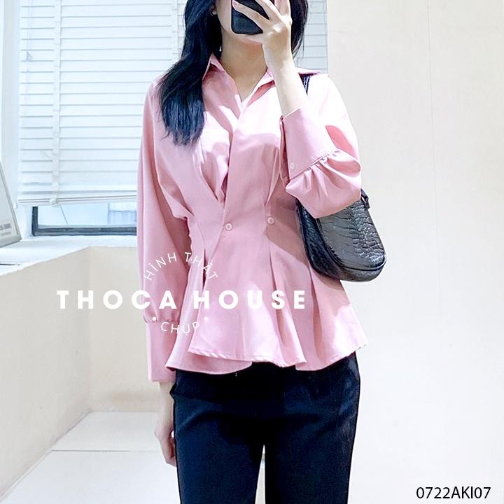 Áo kiểu peplum công sở dài tay trơn nhiều màu THOCA HOUSE che vòng 2, phong cách hiện đại, sang trọng