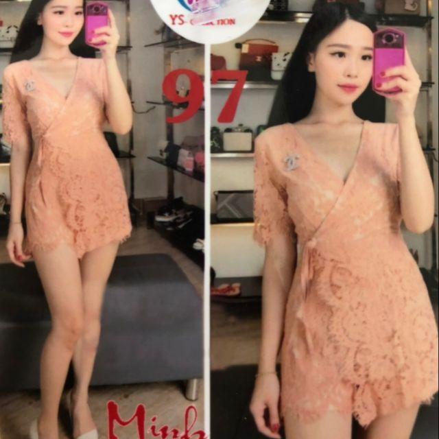 Jumpsuit short ren tay con cổ V đắp chéo