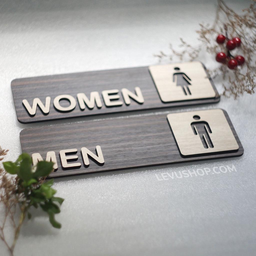 Bộ 2 bảng gỗ Toilet Men Women dán cửa trang trí nhà vệ sinh Nam Nữ LEVU-TL18