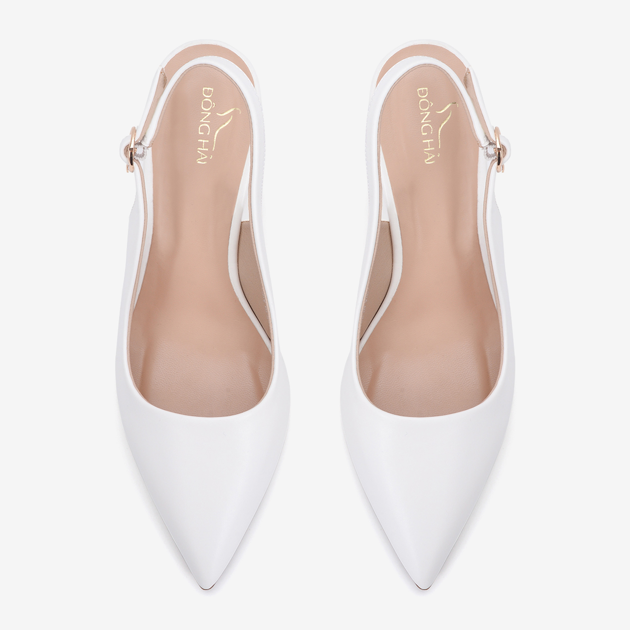 Giày cao gót nữ Đông Hải thiết kế Slingback mũi nhọn sành điệu đính gót kim cương cao 7cm - G81I8