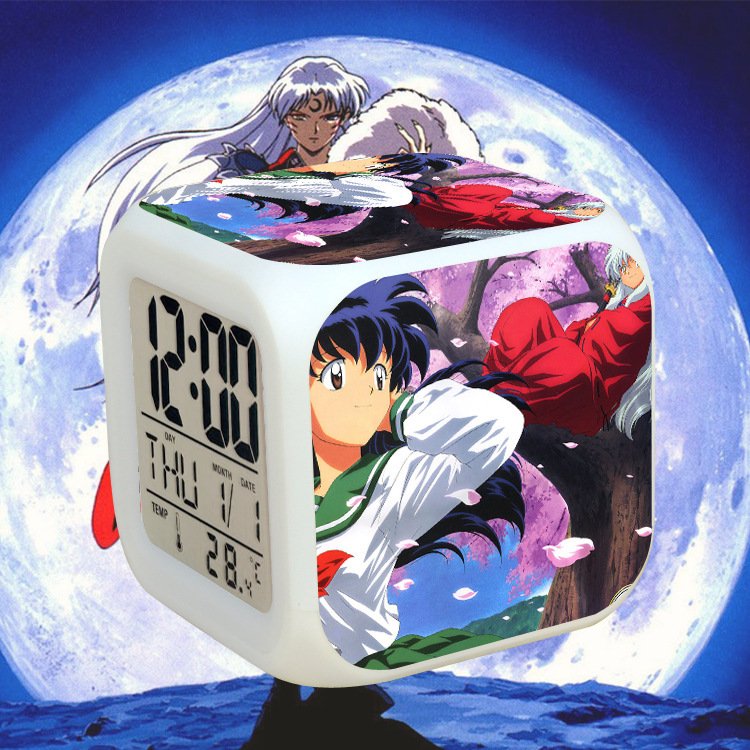 Đồng hồ báo thức để bàn in hình INUYASHA KHUYỂN DẠ XOA đèn LED đổi màu anime chibi xinh xắn