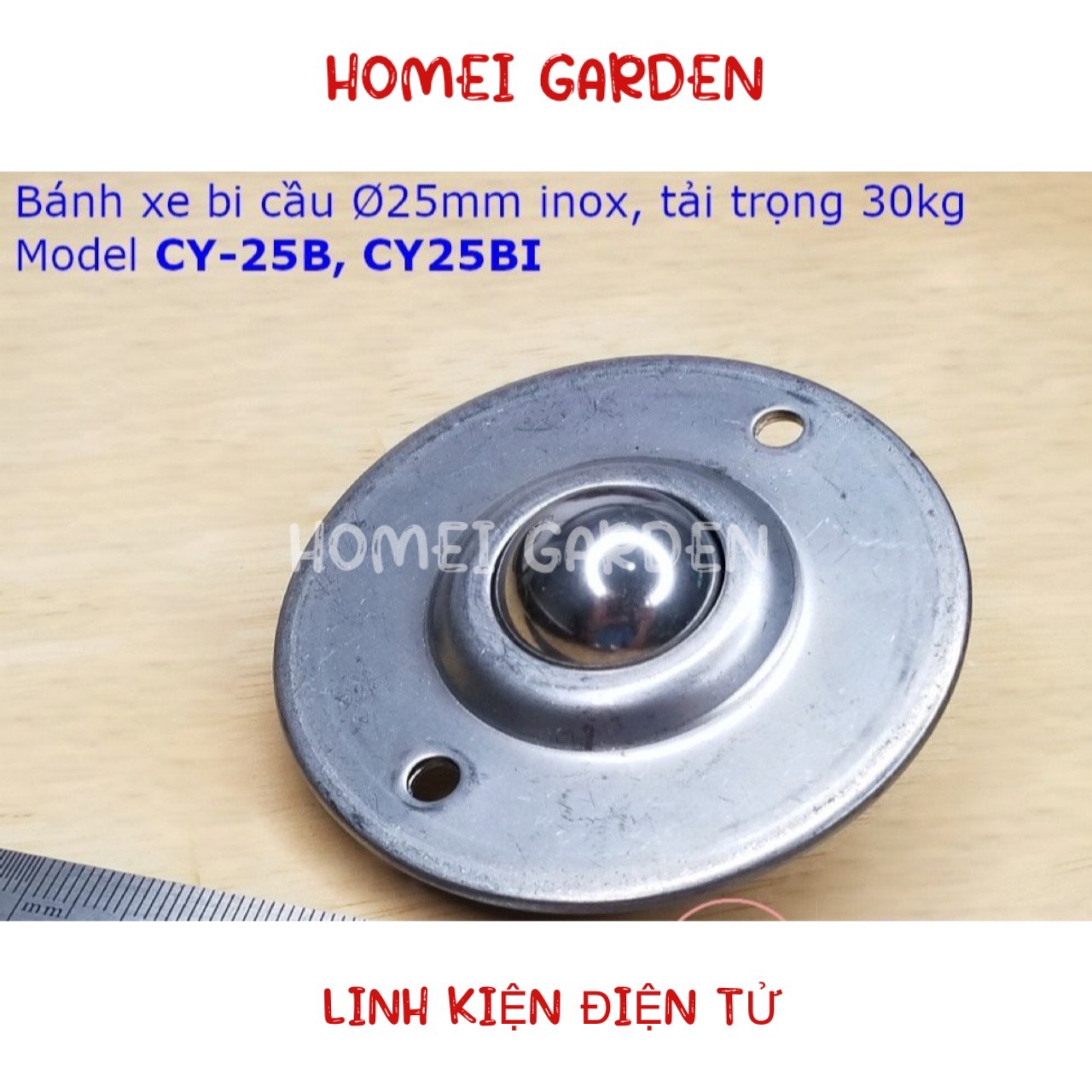 Bánh xe bi cầu phi 25mm CY-25B tải trọng 35kg - HM0143