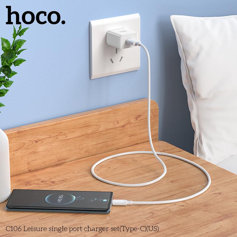 Củ sạc, bộ sạc nhanh 10.5W Hoco C106 5V/2.1A tương thích với nhiều dòng máy, dây dài 1m hàng chính hãng