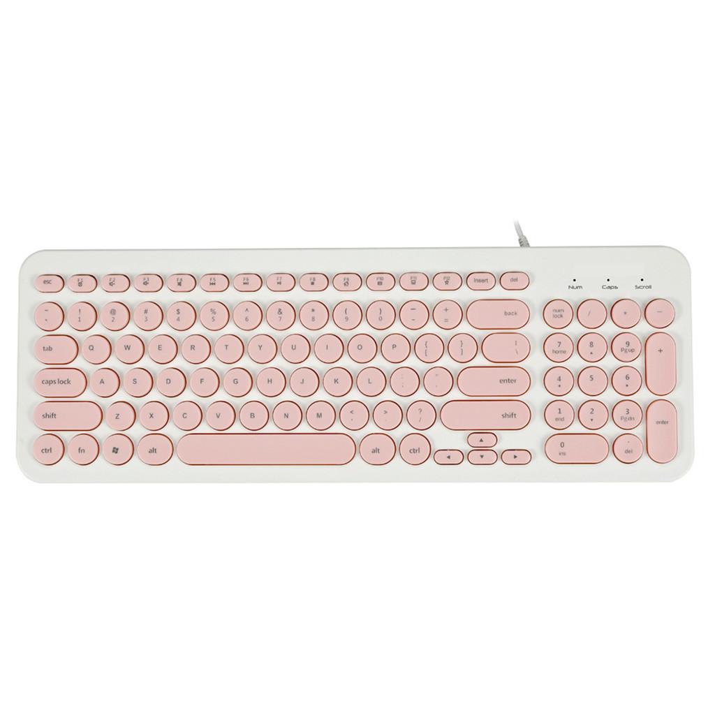 2pcs Ultra Slim Retro Round Key Keyboard Stylish USB Wired Silent Office Gaming Keyboard with 12 Multimedia Keys, Green+Red