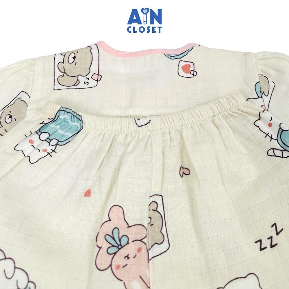 Bộ quần áo Dài bé gái họa tiết Động Vật Ngủ nền hồng xô sợi tre - AICDBGBMW402 - AIN Closet