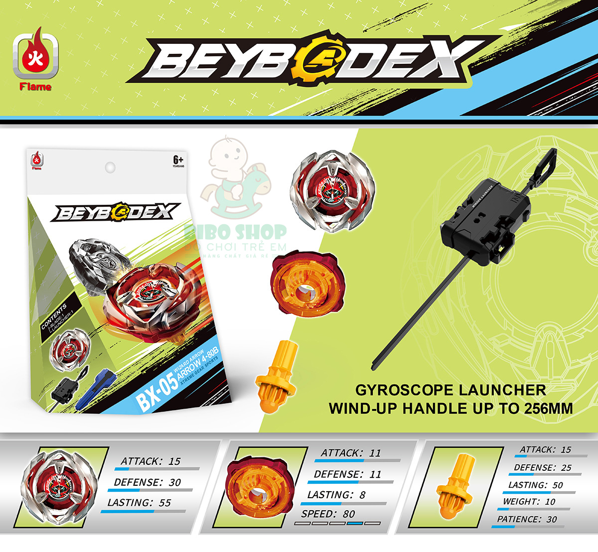 Con Quay BeybladeX BX05 - Wizard Arrow 4-80B | Beyblade BX05 là một con quay Beyblade loại Stamina