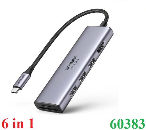 Ugreen 60383 4K 60Hz hdmi + 3x usb3.0 + card reader bộ chuyển hub Usb Type C Multifunction Adapter CM511 hàng chính hãng