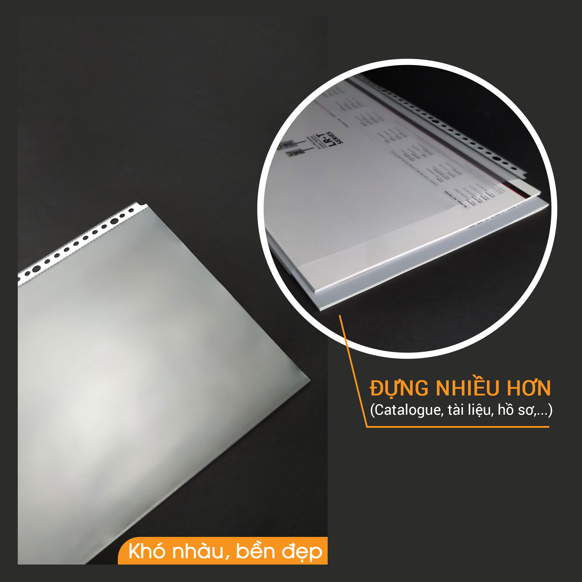 Bìa Lỗ A4, Túi Sơ Mi Lỗ AO+ dày 0.04 mm đựng tài liệu văn phòng dùng với bìa còng PA004