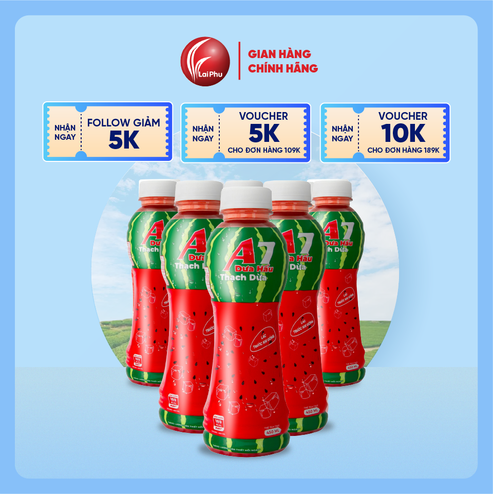 Nước Dưa Hấu Thạch Dừa A7 Chai 450ml - Thùng 24 Chai