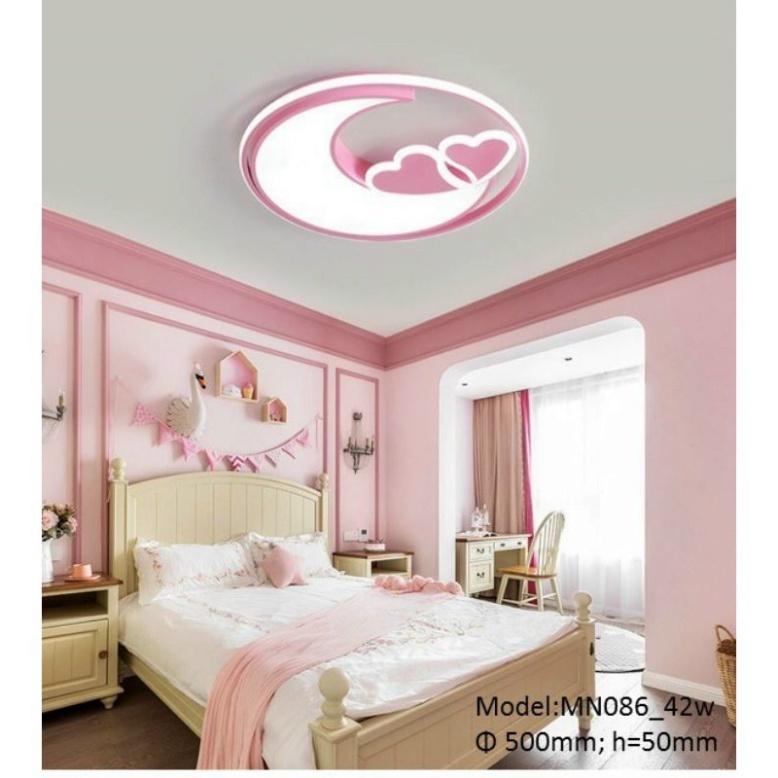 Đèn ốp trần phòng nghỉ trẻ con hình trăng hồng 3 hình thức năng lượng MN086- DT